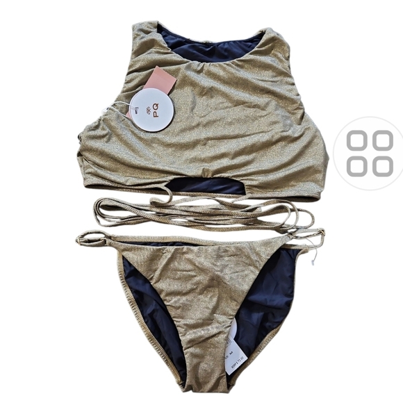NWT PQ Swim Women's Bikini 2 Piece Gold Swimsuit Sz M - Picture 11 of 16